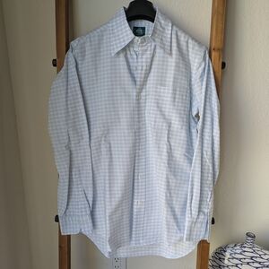 Madison Men's White and Light Blue Plaid Dress Shirt